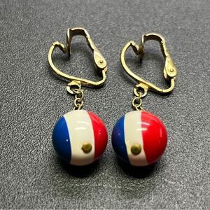 Mid‎ Century Patriotic Dangle Ball Red, White Blue Clip Earrings